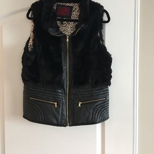 Black Faux Fur /Faux Leather Vest
